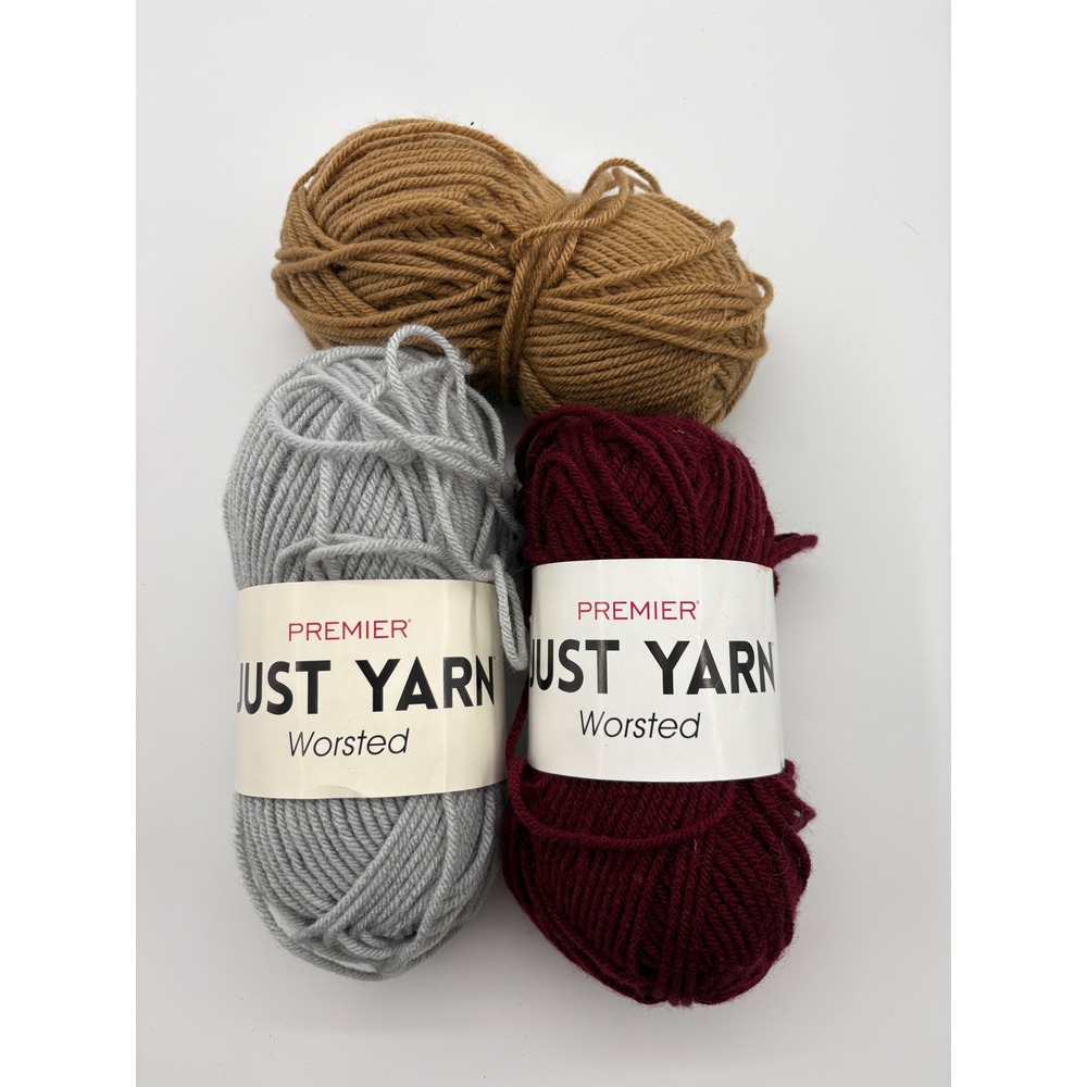 Premier Just Yarn Worsted Lot 3 Skeins Gray Burgundy Brown 6oz Total Autumn Fall